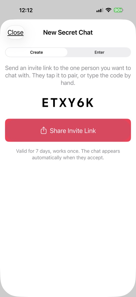 Share invite link screen
